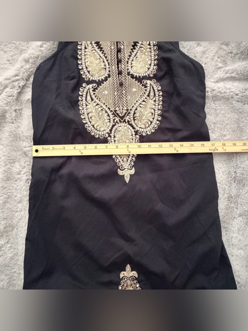 Free People Black Gold Sequin Embroidered Paisley Shift Mini Dress Size 8 - Picture 8 of 11